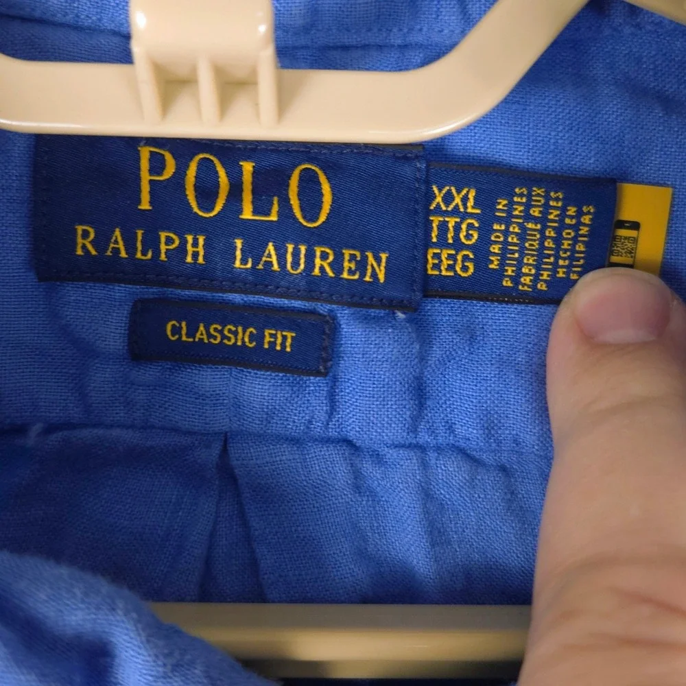 Polo Ralph Lauren Mens XXL Blue 100% Linen Tropical Palm‎ Tree Button Down Shirt